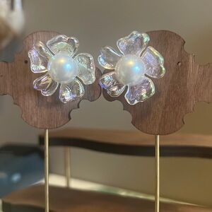 Pastel Iridescent Flower Crystal Pearl Earrings